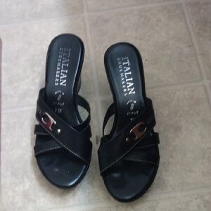 Italian Shoemakers Black Crossover Slide Mules